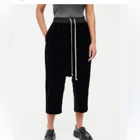 Rick Owens black velvet joggers cropped drop-crotch trousers isize 4 - Picture 5 of 10